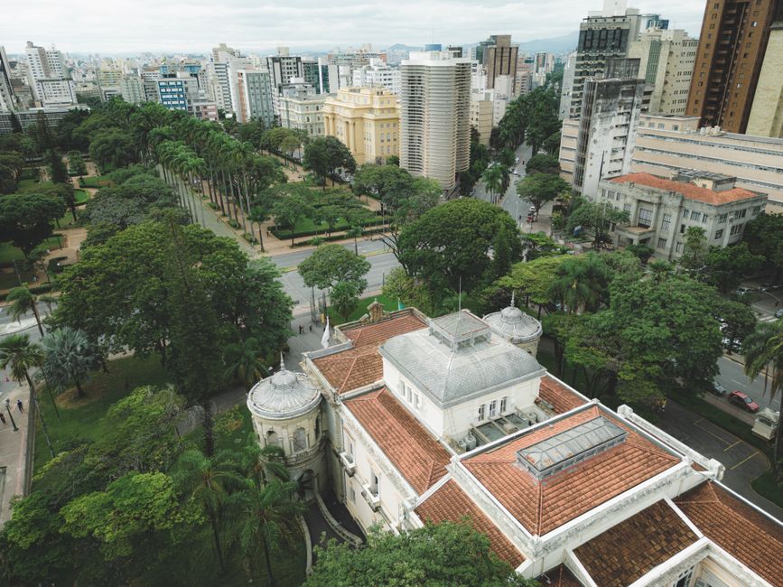 Ações do GDF — Scenic aerial view of Praça da Liberdade with neoclassical architecture in Belo Horizonte, Brazil.